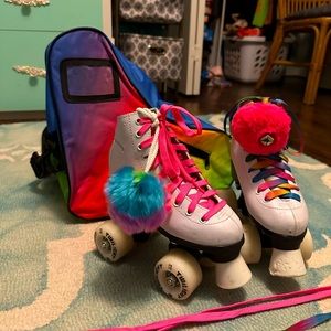 Princess Roller Skates sized 1 rainbow light up wheels and colorful lace pompom